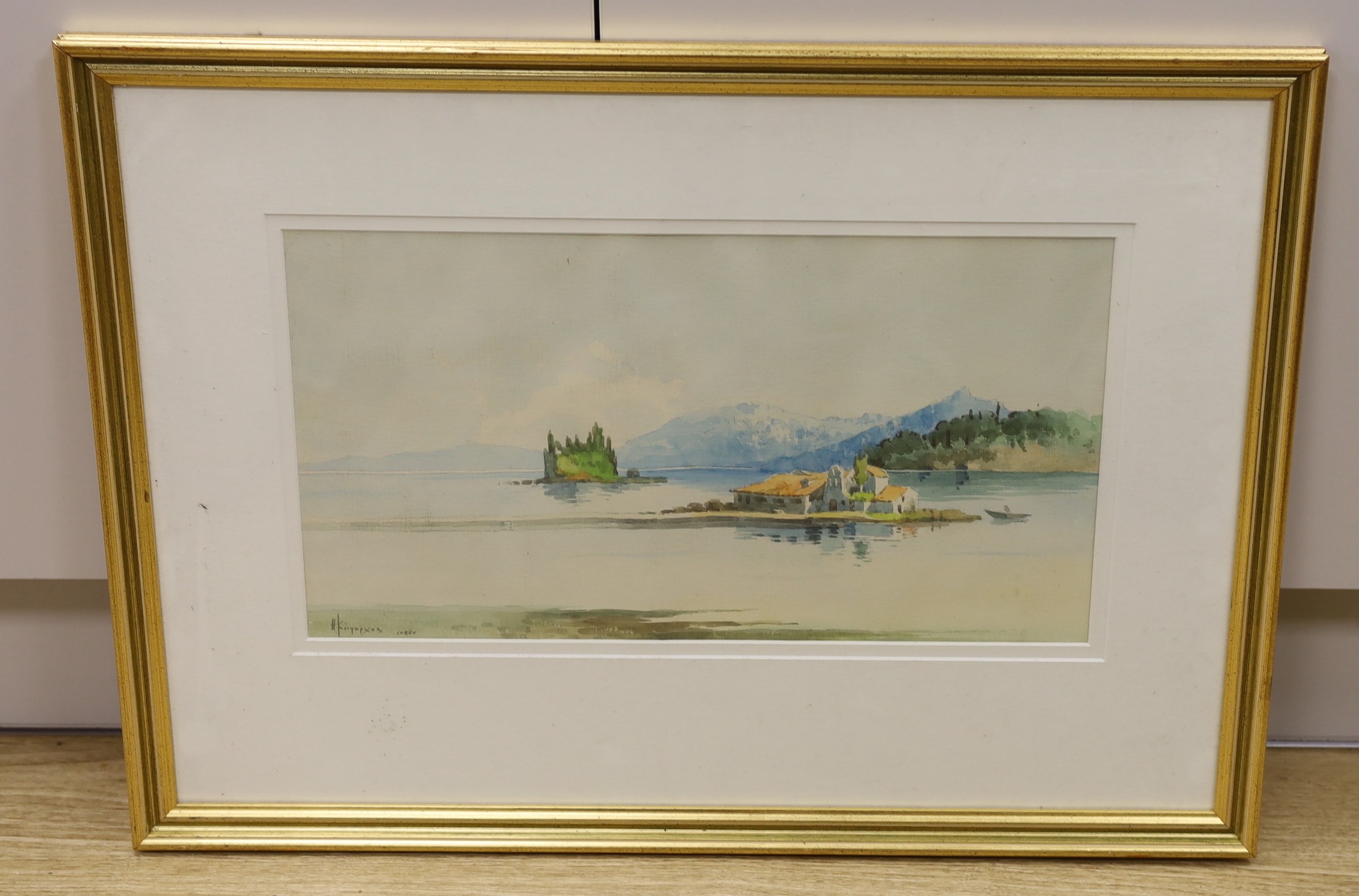 Greek School, watercolour, Coastal view, Corfu, indistinctly signed, 26 x 48cm